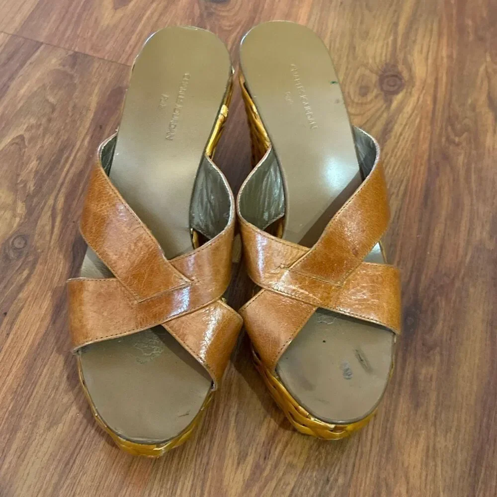 Charles Jourdan Paris rattan wedges size 5 (runs like a 6) brown